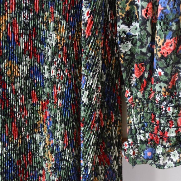 Vintage 1970s Sheer Floral Accordion Pleated High Neck Liz Roberts Dress Frills - Picture 4 of 9